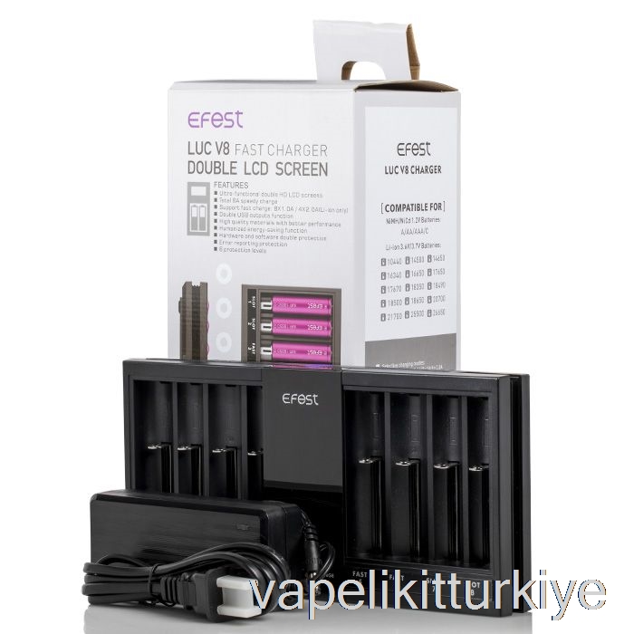 Vape Türkiye Efest Luc V8 çift Lcd Ekran Hızlı Pil şarj Cihazı