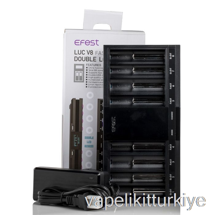 Vape Türkiye Efest Luc V8 çift Lcd Ekran Hızlı Pil şarj Cihazı