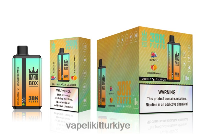 Vape Likit - Bang Box 30000 puf çift tat mavi razz buz ve çilekli mango HRDH873