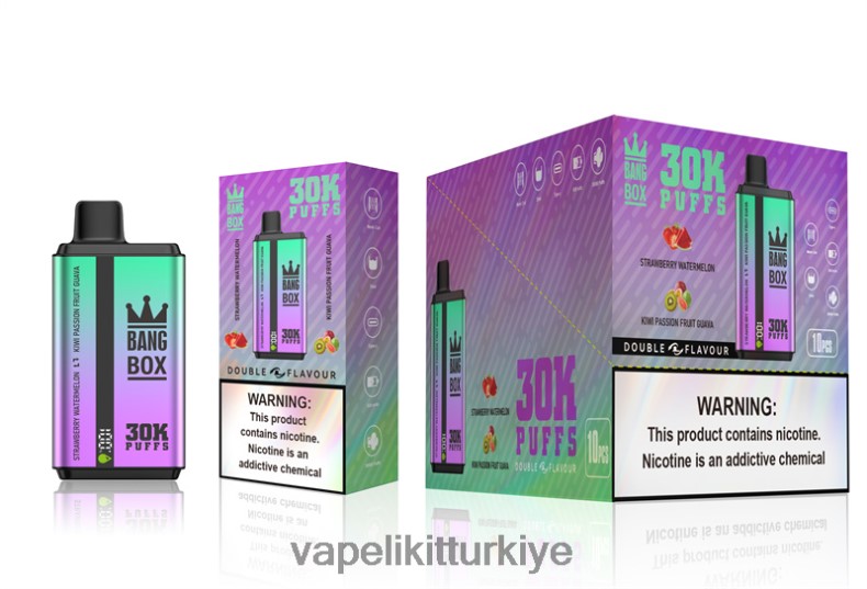 Vape Mate - Bang Box 30000 puf çift tat çilek karpuz ve kivi çarkıfelek meyvesi guava HRDH870