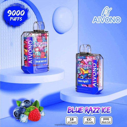 Vape Pen - Aivono AIM XXL 9000 ağız etiketi şeffaf P040XH54 mavi razz buz